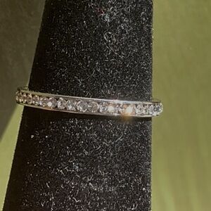 Minimalist Clear Stone Band Ring Size 6 Silver Tone Stackable